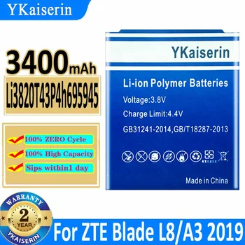 YKaiserin 100% NOVO Li3820T43P4h695945 3400mAh Bateria Para ZTE Blade L8 Em Stock Alta Qualidade Bateria