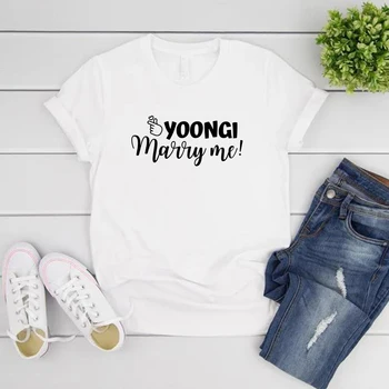 Yoongi Casar Comigo T-shirt Engraçada Min Yoongi T-Shirt Bangtan Meme Camisa de T de K-Pop Concert Tshirt Agust D Tops de Impressão Roupas